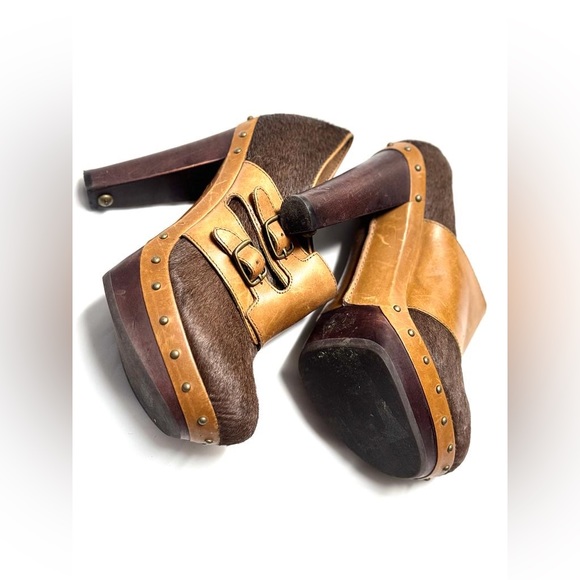 UGG Booties Illana Calf Hair Brown Platform Heels Buckle 1001614 - Size 7 - Picture 6 of 11